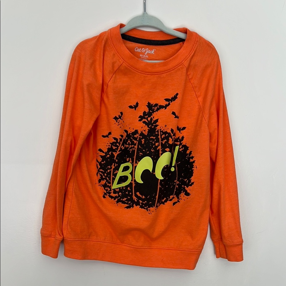 Cat & Jack Orange Halloween Sweatshirt with Spooky Graphics